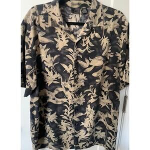 J. Ferrar 100% Silk Button-Up Shirt Black Beige Floral | Men’s L| Vactioncore